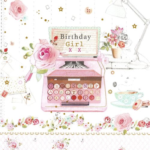 Serviette papier la lettre d'anniversaire birthday machine à ecrire fleurs roses