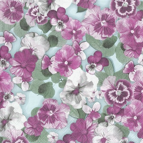 Serviette 33x33 tapis de fleurs pensée blanche rouge violette