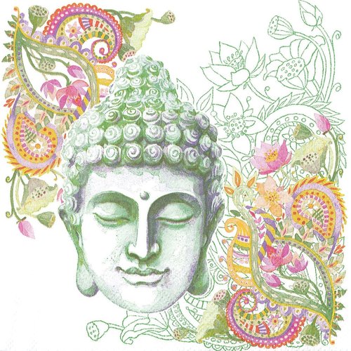 Serviette papier bouddha asie entrelas de fleurs zen green