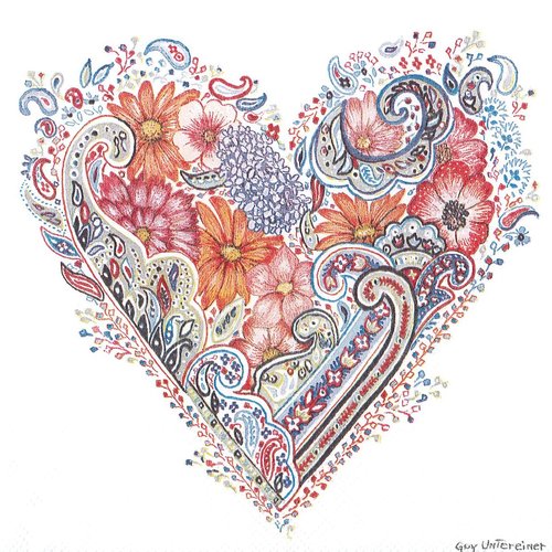 Serviette papier coeur de fleurs lilas marguerite