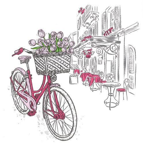 Serviette papier la livraison des tulipes en vélo