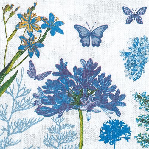 Serviette papier jardin agapanthe et papillon bleu