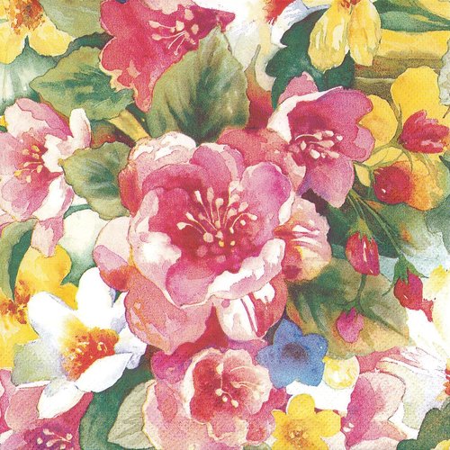 Serviette papier bouquet pastel de rose et fleurs romantiques