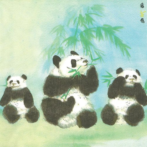 Serviette papier famille panda dans les bambous
