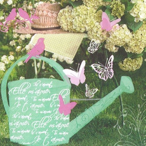 Serviette papier jardin romantique hortensia papillon