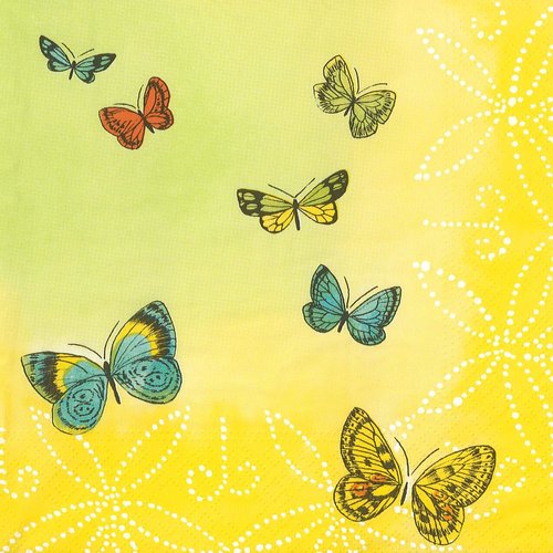 Serviette papier petit papillon décor jaune et vert pastel