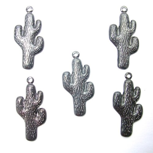 Lot 5 charms metals couleur hématite : cactus 26*12mm