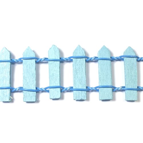 Miniature en bois : barrière ou clôture de jardin bleu ciel longueur 10cm hauteur 3cm