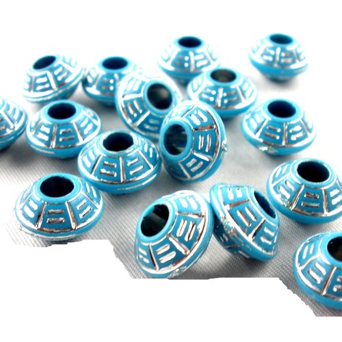Perles acryliques : 25 soucoupes bleues brillantes 10mm