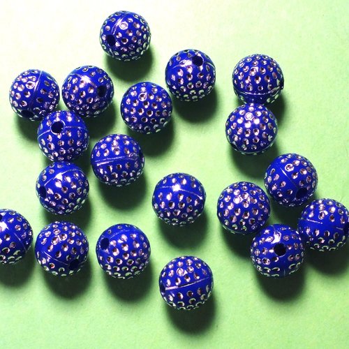 Perles acryliques :  20 rondes bleu/brillantes 8mm