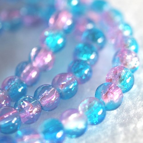 Perles verres : 45 rondes transparentes rose/bleu 8mm