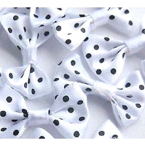 Lot 6 appliques tissu : noeud papillon blanc/noir 35*25mm (07)