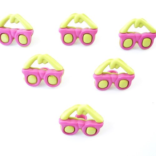 Lot 6 boutons acryliques : paire lunette rose/vert 16*14mm