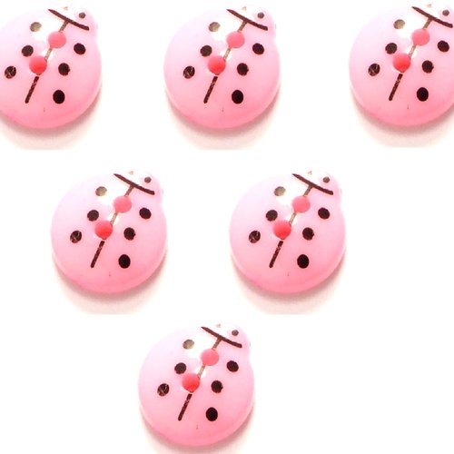 Lot 6 boutons acryliques  : coccinelle rose clair 13*12mm