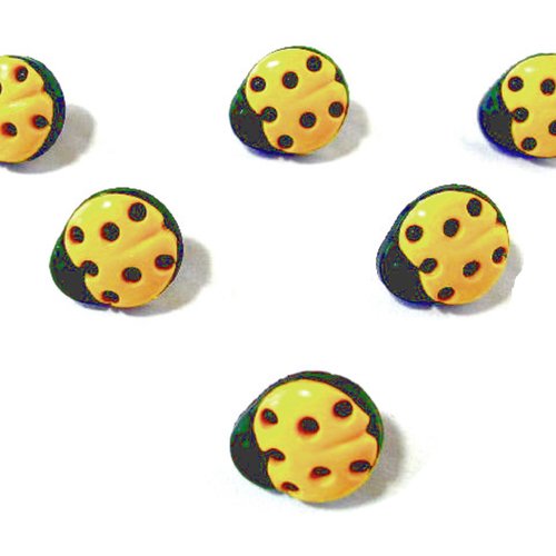 Lot 6 boutons acryliques : coccinelle jaune/noire 11*10mm