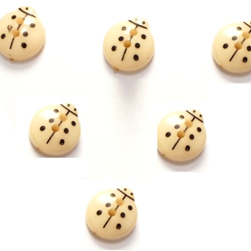 Lot 6 boutons acryliques : coccinelle beige 13mm