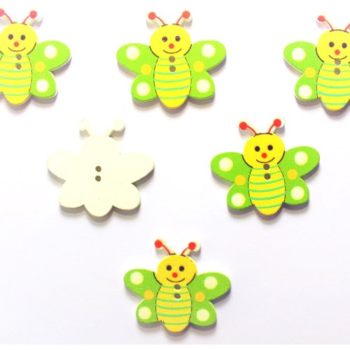 Lot 6 boutons bois : abeille 35*32mm (07)