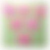 Lot 6 appliques tissus  : coeur rose fleuri 34*25mm