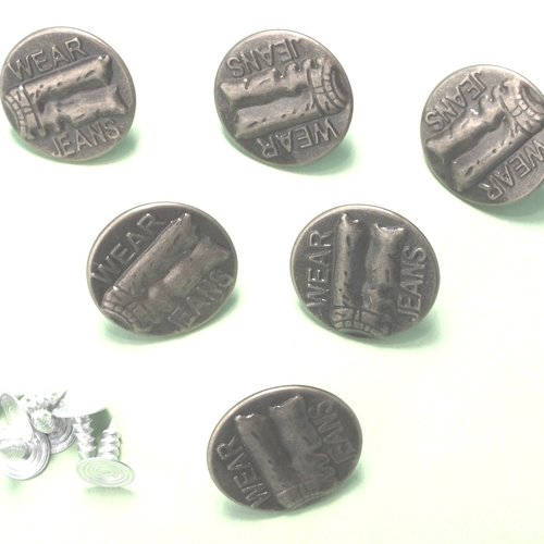 Lot 6 boutons metal 17mm : rond à pression pour jean (44)