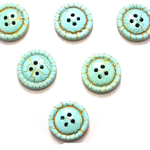 Lot 6 boutons bois : rond motif fantaisie 15mm (24)