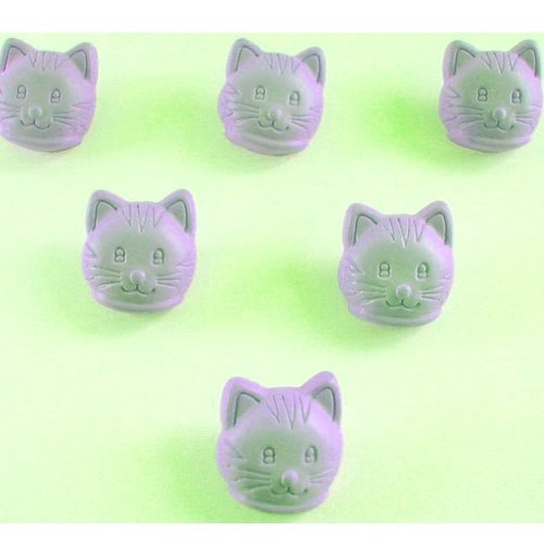 Lot 6 boutons acryliques : tete chat mauve 11*10mm