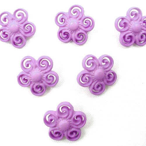 Lot 6 boutons acryliques : fleur mauve 16mm