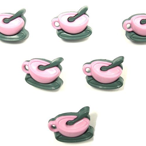 Lot 6 boutons acryliques : déjeuner rose/marron 18*15mm