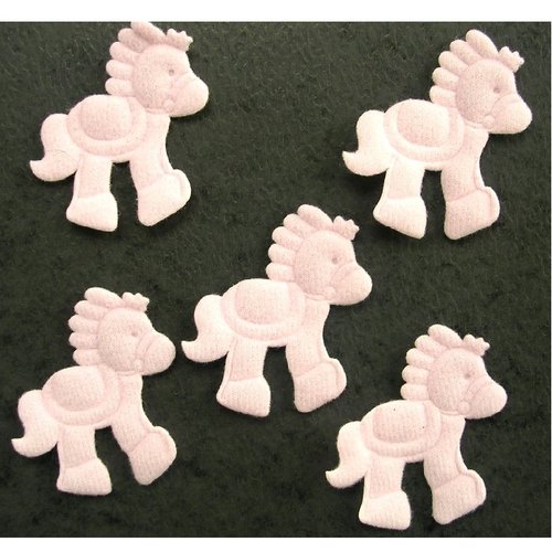 Lot 5 appliques tissus : poney polaire rose 6*5cm