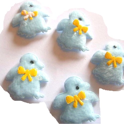 Lot 5 appliques tissus : pingouin polaire bleu 3*3cm