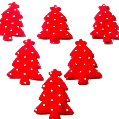 Lot 6 appliques tissus  : sapin rouge/blanc hauteur 4.5*4cm