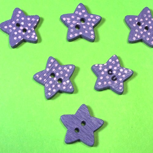 Lot 6 boutons bois : etoile mauve 15mm