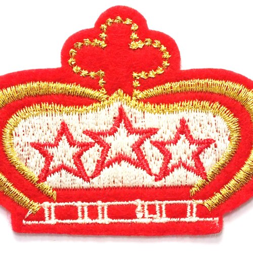 Applique thermocollant : couronne rouge/dorée 7*5cm (02)