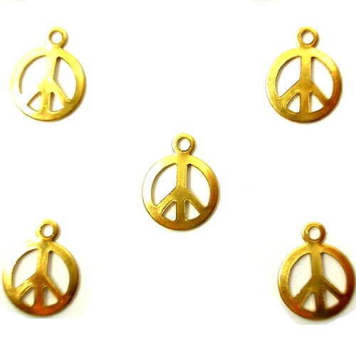 Lot  5 charms metals dores : signe de paix 16mm