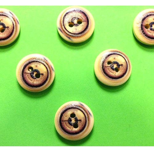Lot 6 boutons bois : rond thème mer motif hublot 15mm (31)