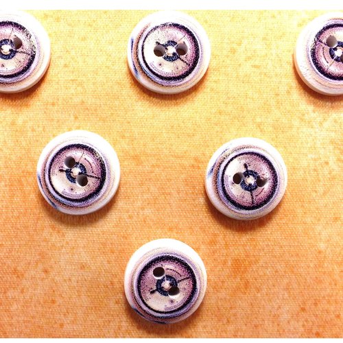 Lot 6 boutons bois : rond thème mer motif hublot 15mm (19)