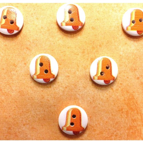 Lot 6 boutons bois : rond thème mer motif cloche 15mm (18)