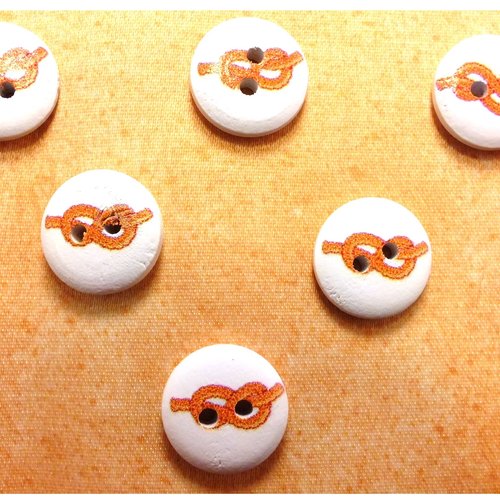 Lot 6 boutons bois : rond thème mer motif noeud 15mm (21)