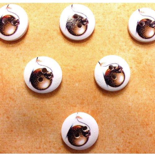 Lot 6 boutons bois : rond thème mer 15mm (26)