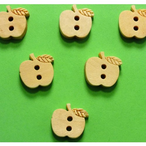 Lot 6 boutons bois : pomme 12*12mm (01)