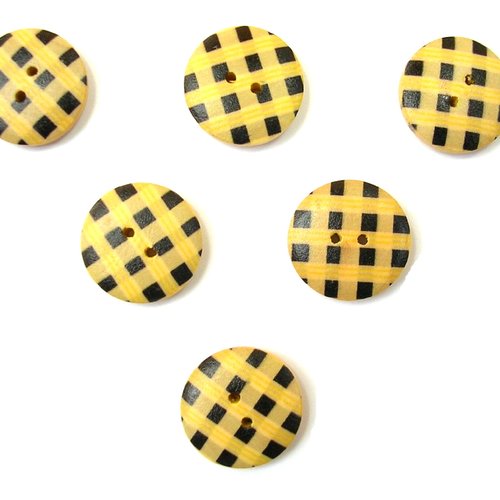 Lot 6 boutons bois : rond naturel/noir 18mm