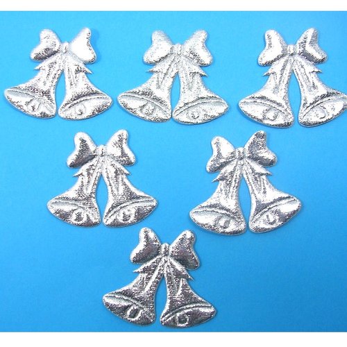 Lot 6 appliques tissus : cloche argent 4*3.5cm