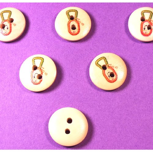 Lot 6 boutons bois : rond thème enfant motif  jouet 15mm (10)