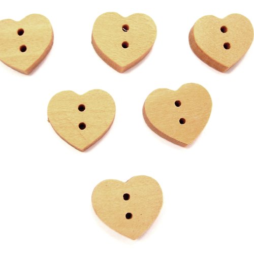 Lot 6 boutons bois : coeur 12*11mm