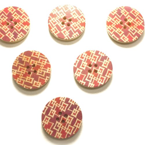 Lot 6 boutons bois : rond motif fantaisie 30mm (10)