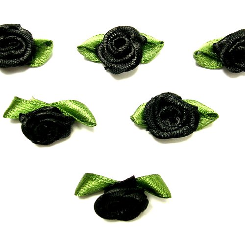 Lot 6 appliques tissus : rose couleur noire 15mm