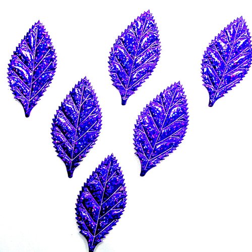 Lot 6 appliques tissus : feuille violette 5*2.5cm