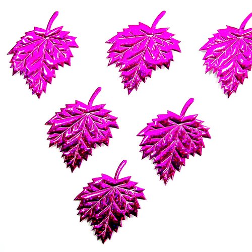 Lot 6 appliques tissus : feuille fushia 5*4cm