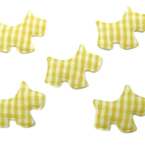 Lot 6 appliques tissus  : scottie vichy jaune/blanc 2.5*2cm