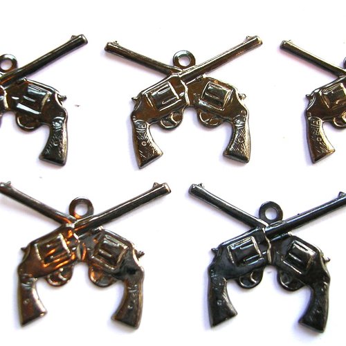 Lot 5 charms metals couleur hématite : double colt  21*18mm