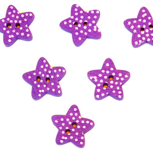 Lot 6 boutons bois : etoile grenat 15mm